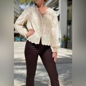 NWOT Fifteen Twenty ivory eyelet blouse
